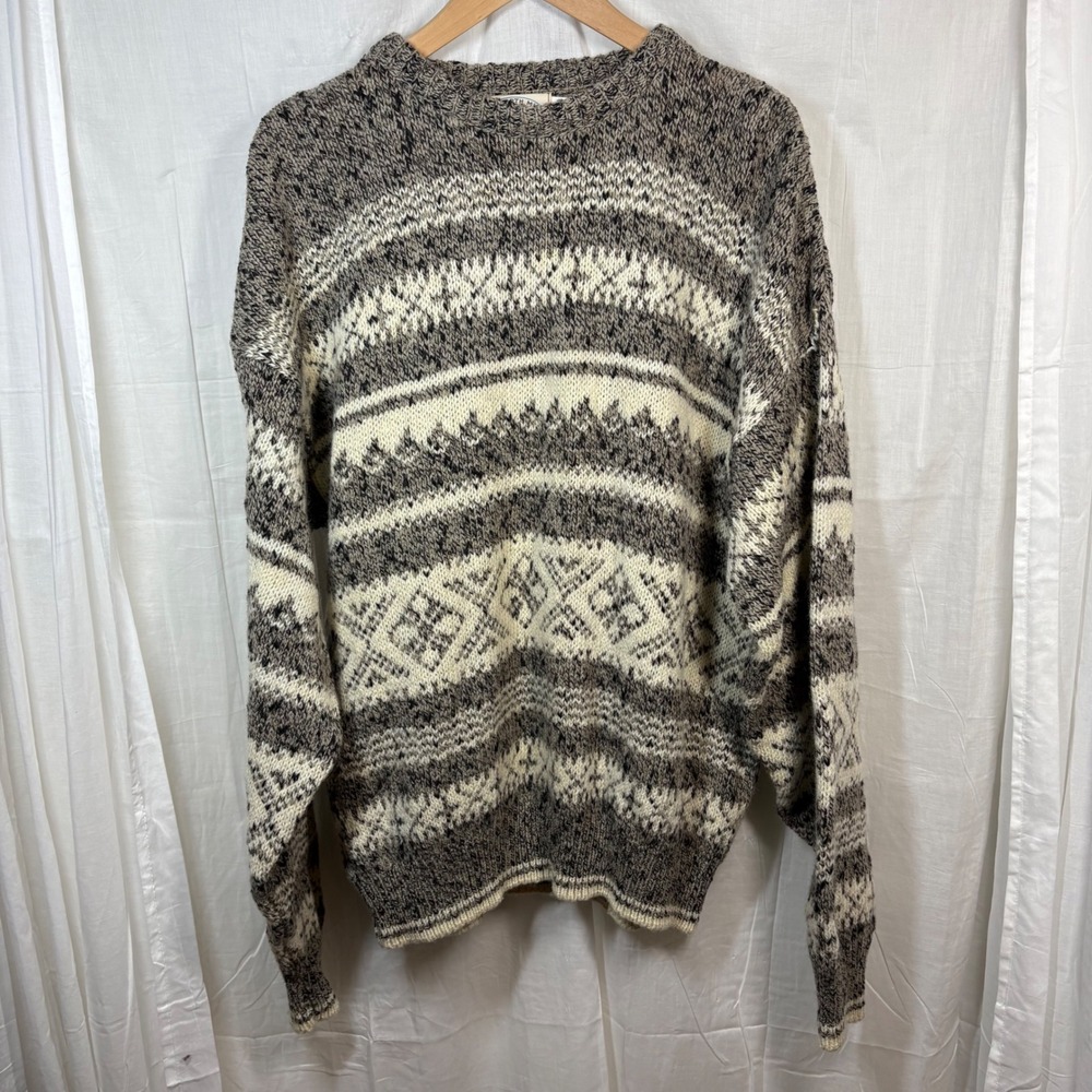 Royal North Mills Outfitters Wool Blend Fair‎ Isle Sweater Browns Cream Size XL